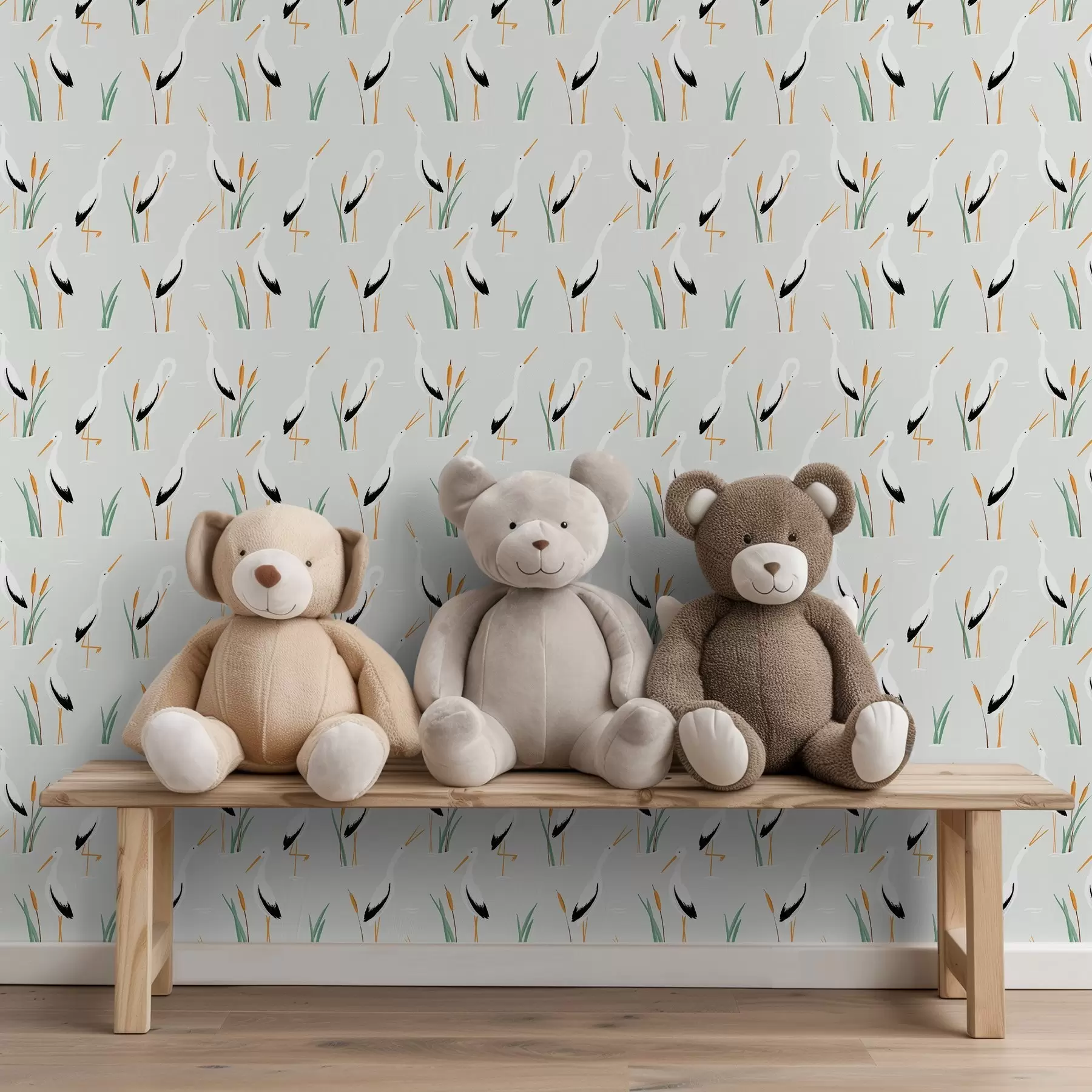 Шпалери Чаплі серед очерету на світлому тлі a00650v2