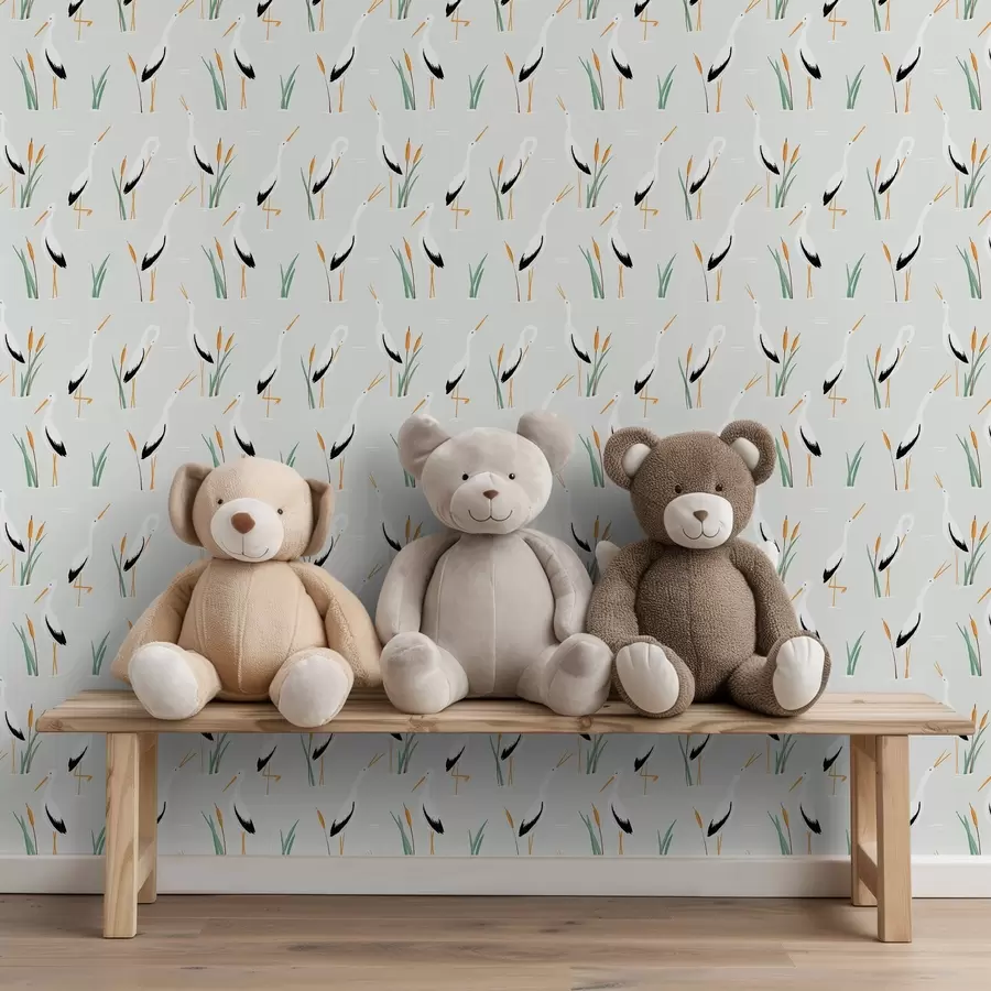 Шпалери Чаплі серед очерету на світлому тлі a00650v2