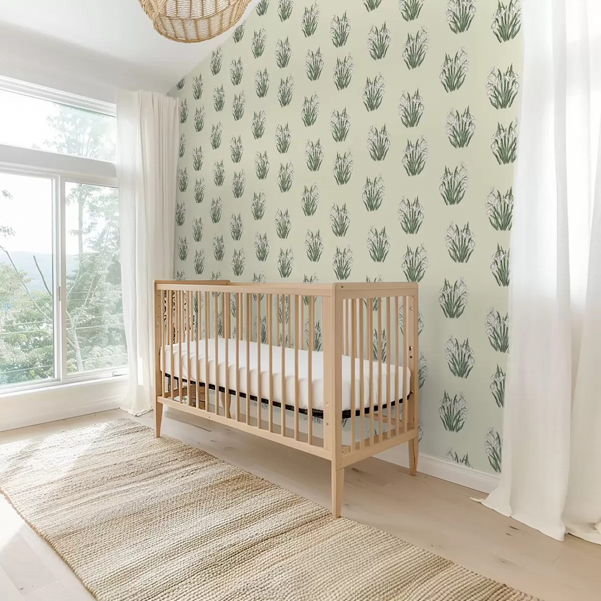 Шпалери Проліски із зеленим листям на кремовому тлі a00651v2