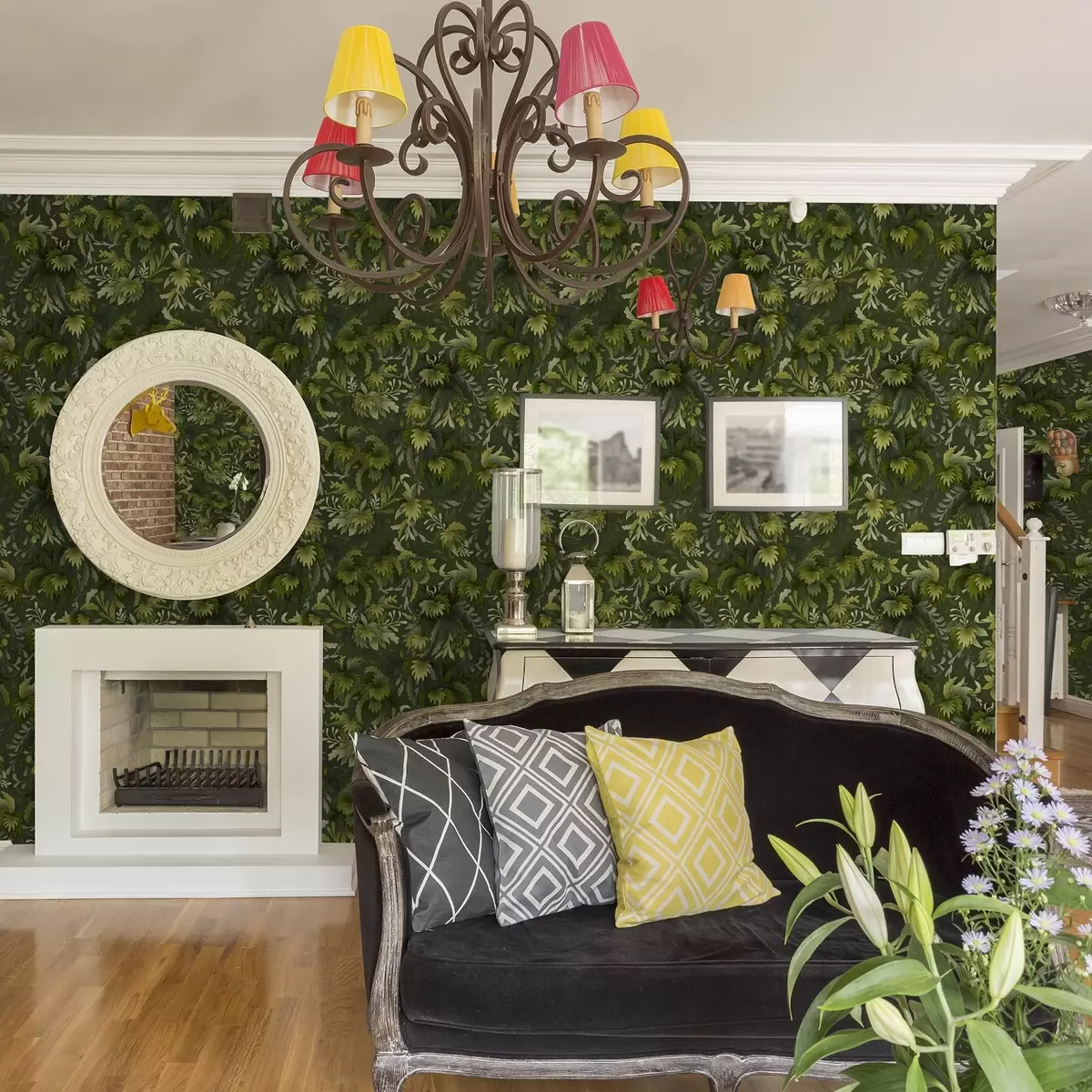 Шпалери Густе зелене листя на темно-зеленому тлі a00805