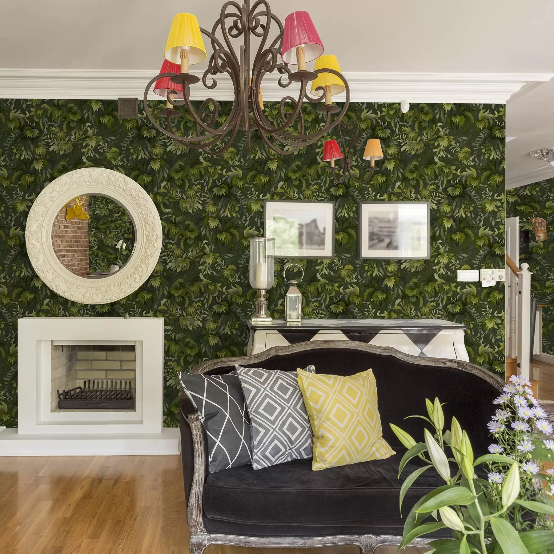 Шпалери Густе зелене листя на темно-зеленому тлі a00805