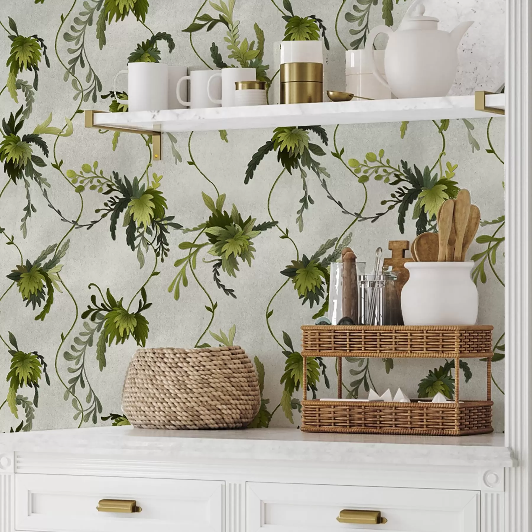 Шпалери Гілки з листям на світлому тлі a00806