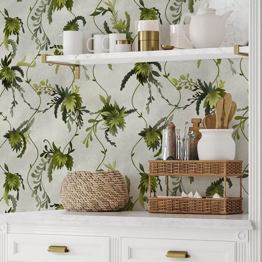 Шпалери Гілки з листям на світлому тлі a00806