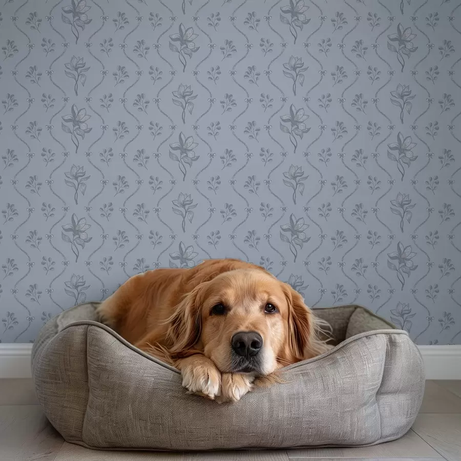 Шпалери Маленькі квіти та стрічки в сіро-блакитній гамі a00808v2