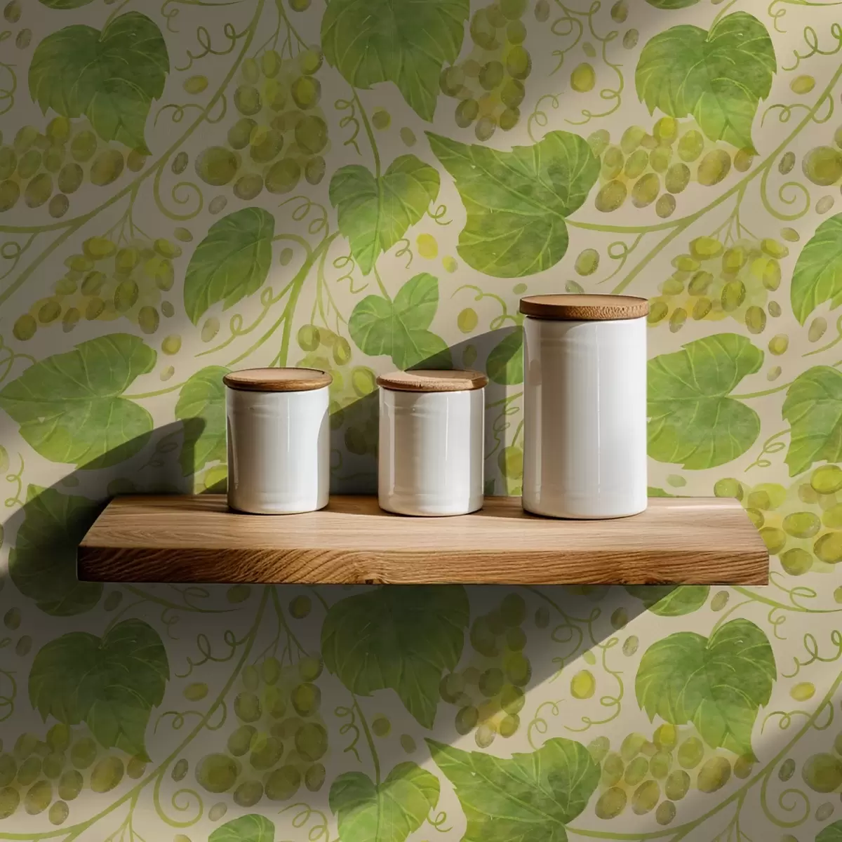 Шпалери Виноград і зелене листя на світлому тлі a00834