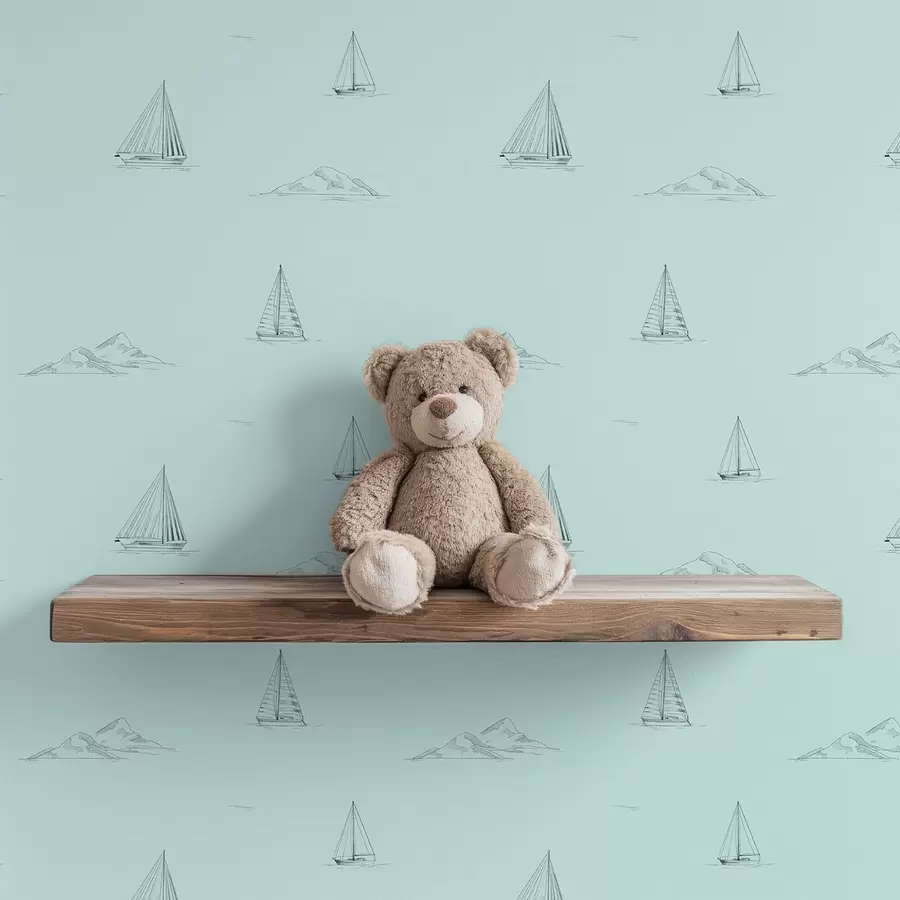 Шпалери Ескізи яхт і островів, м'ятно-зелений фон a00654v4