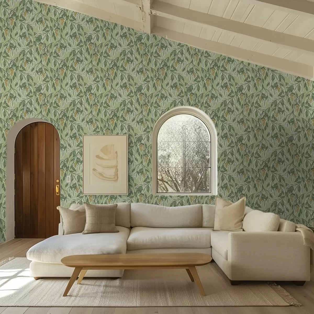 Шпалери Гілки з ягідними гронами на зеленому тлі a00734