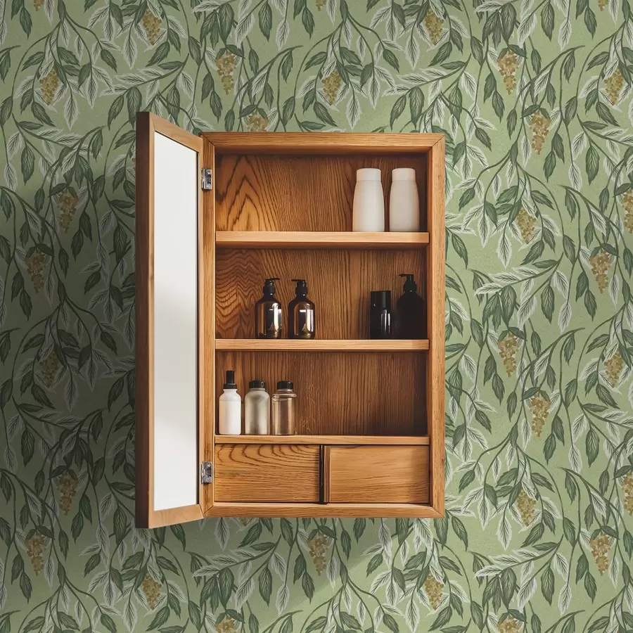 Шпалери Гілки з ягідними гронами на зеленому тлі a00734