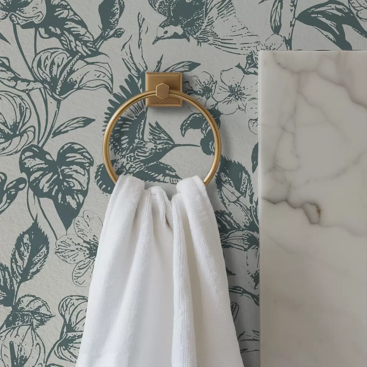 Шпалери Монохромний квітковий орнамент з птахами a00737