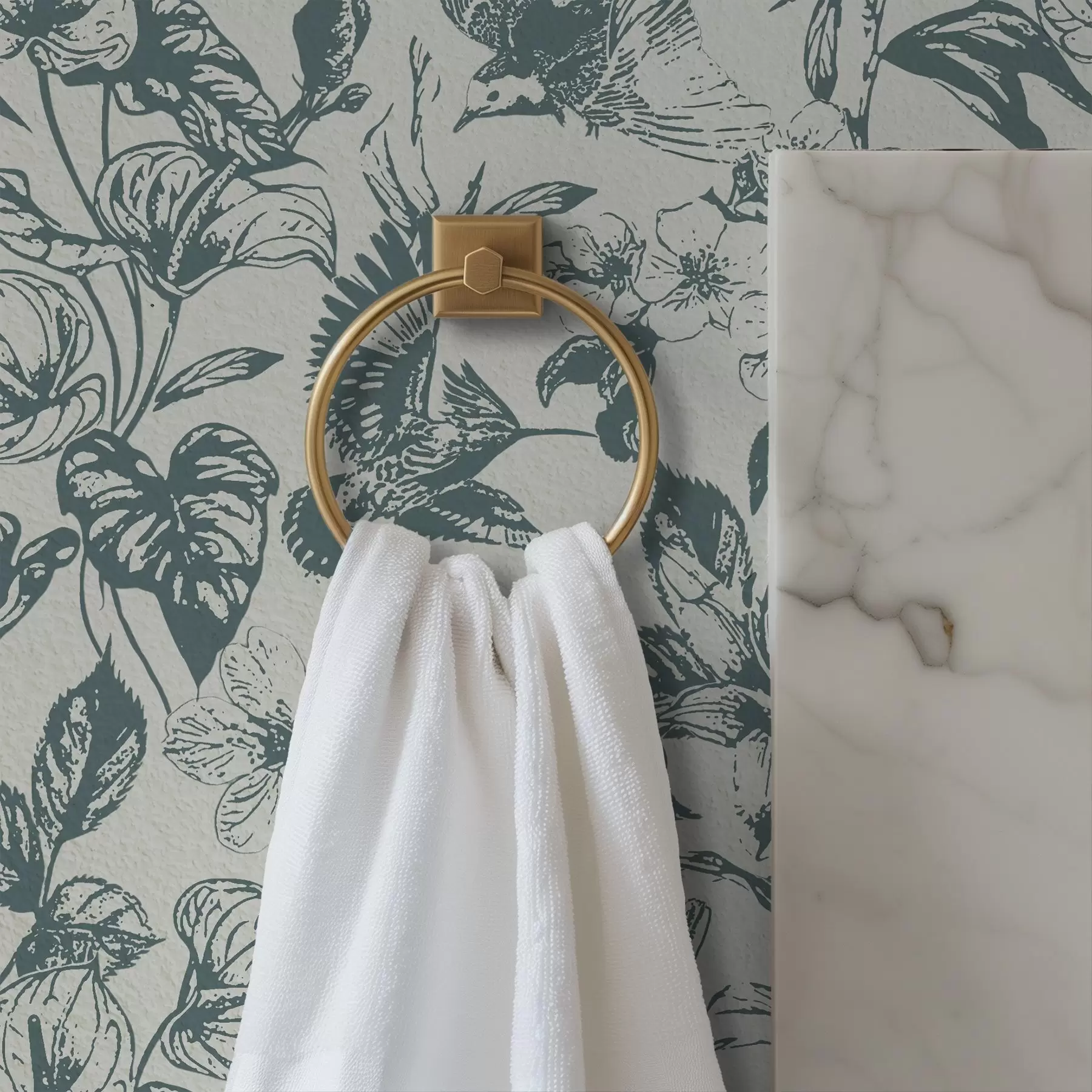 Шпалери Монохромний квітковий орнамент з птахами a00737