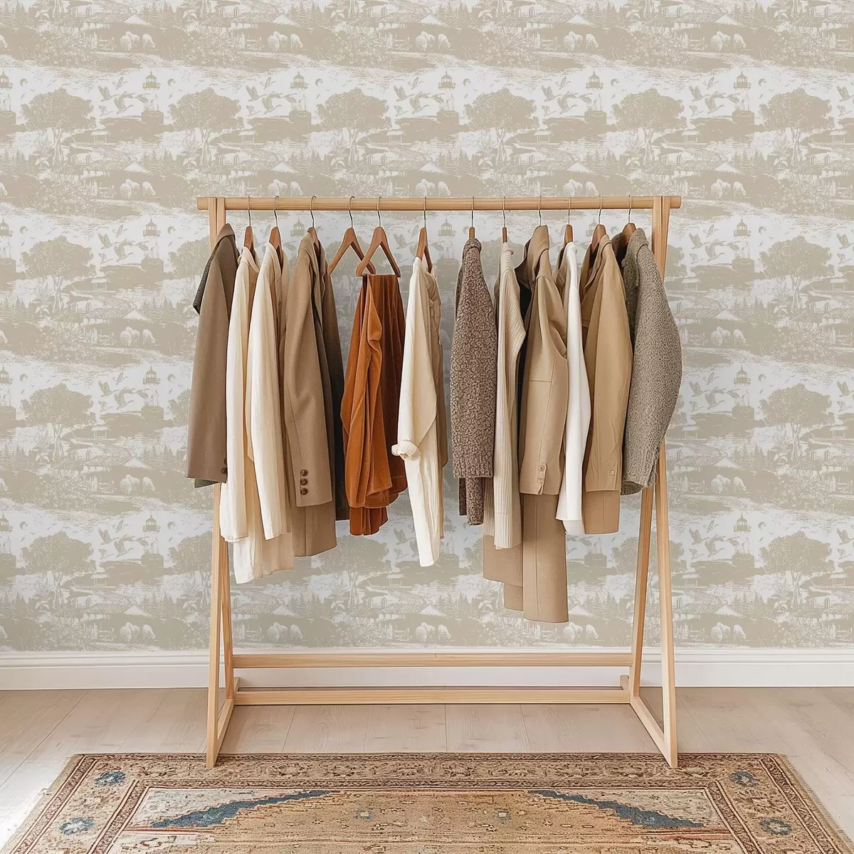 Шпалери Сцена з маяком, деревами та будинками в сієні a00739