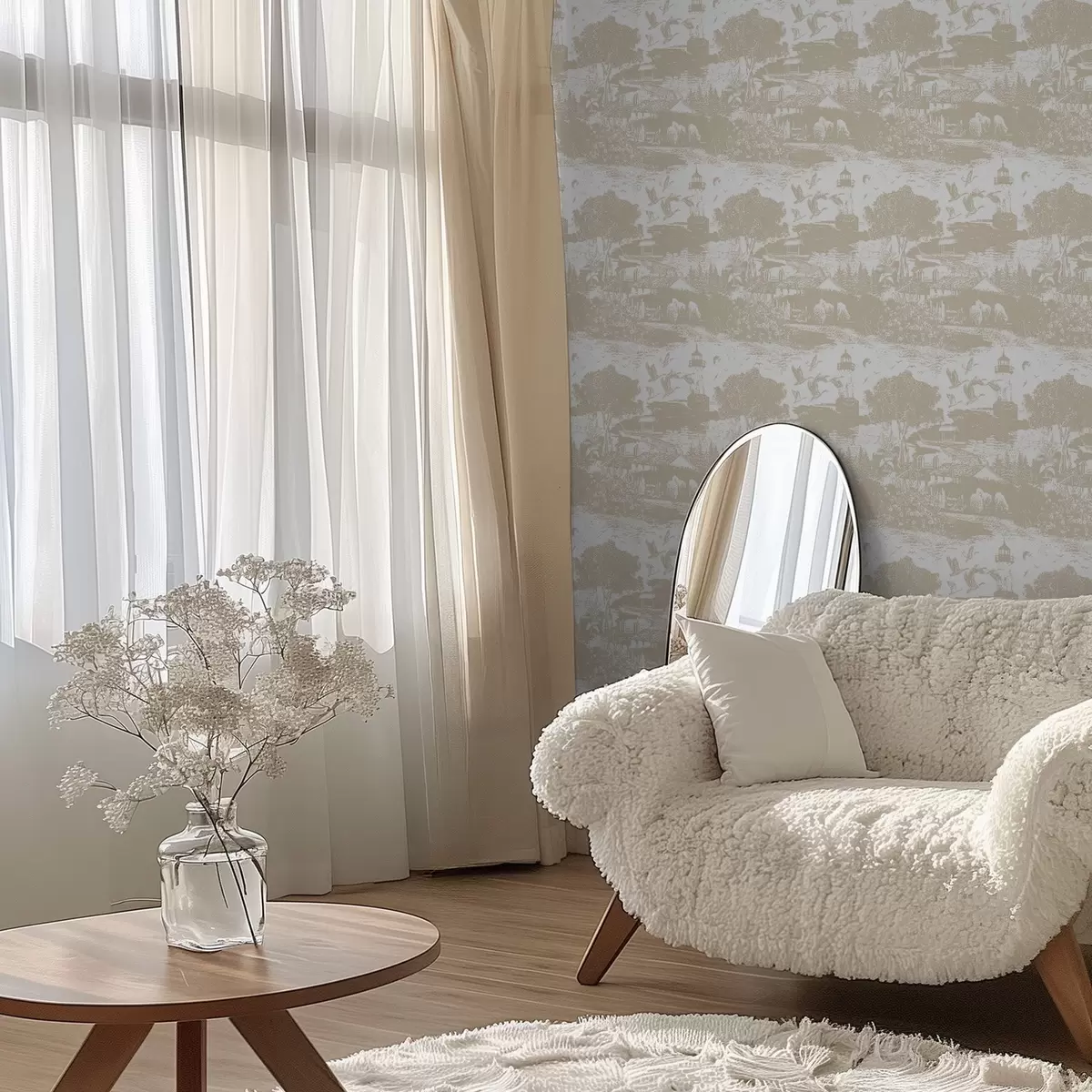 Шпалери Сцена з маяком, деревами та будинками в сієні a00739