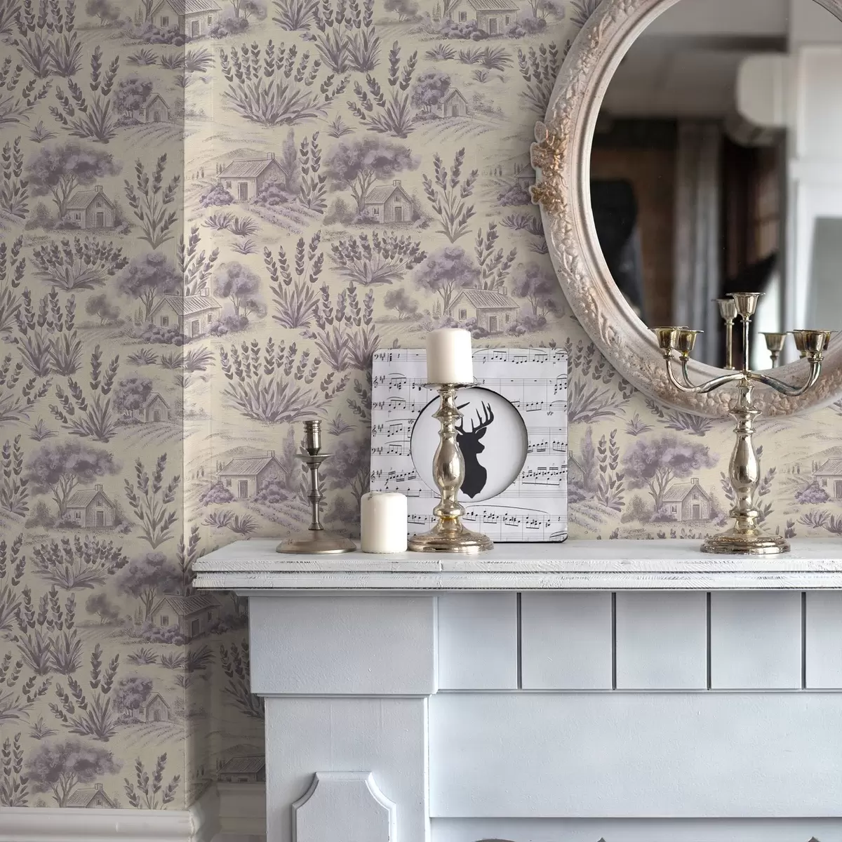 Шпалери Лавандові поля і будинки в пастельних тонах a00765