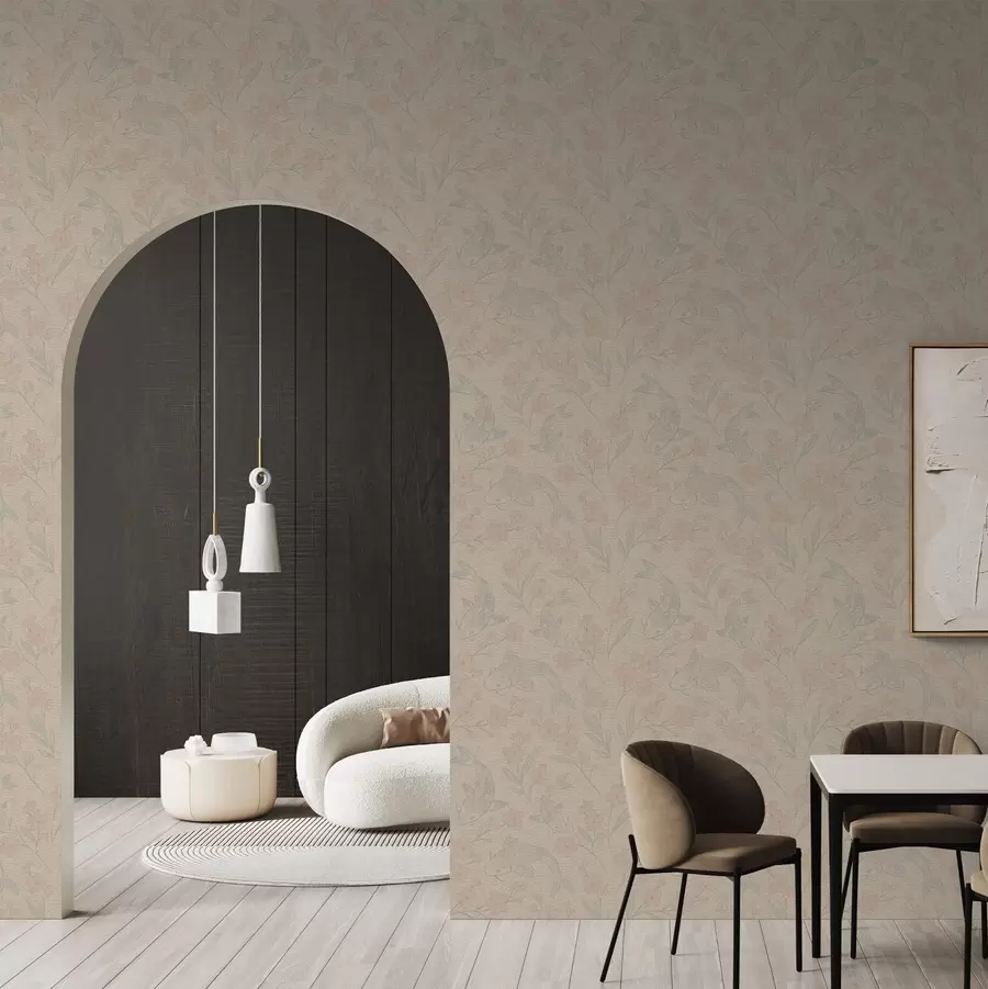 Шпалери Карпи серед квітів у ніжних бежево-рожевих відтінках a00766