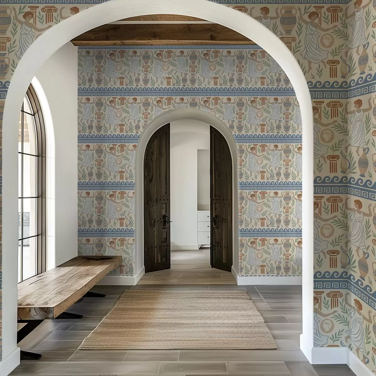 Шпалери Давньогрецький орнамент з фігурами, вазами та колонами a00768