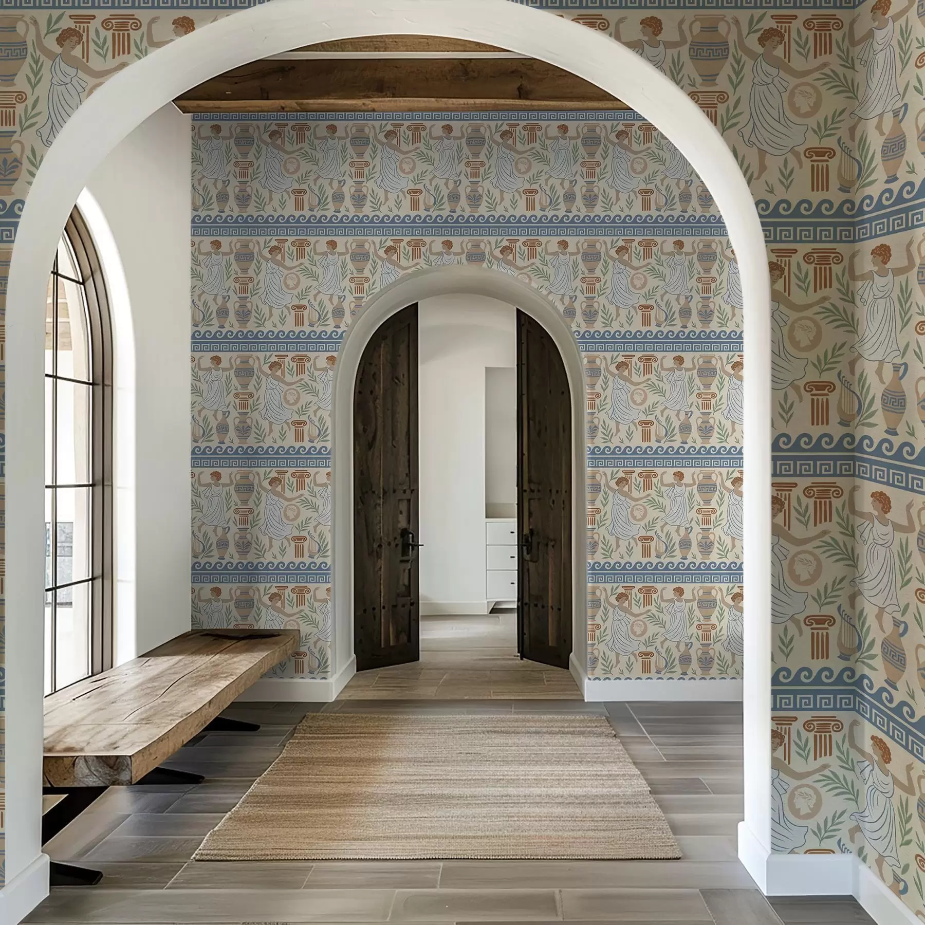 Шпалери Давньогрецький орнамент з фігурами, вазами та колонами a00768