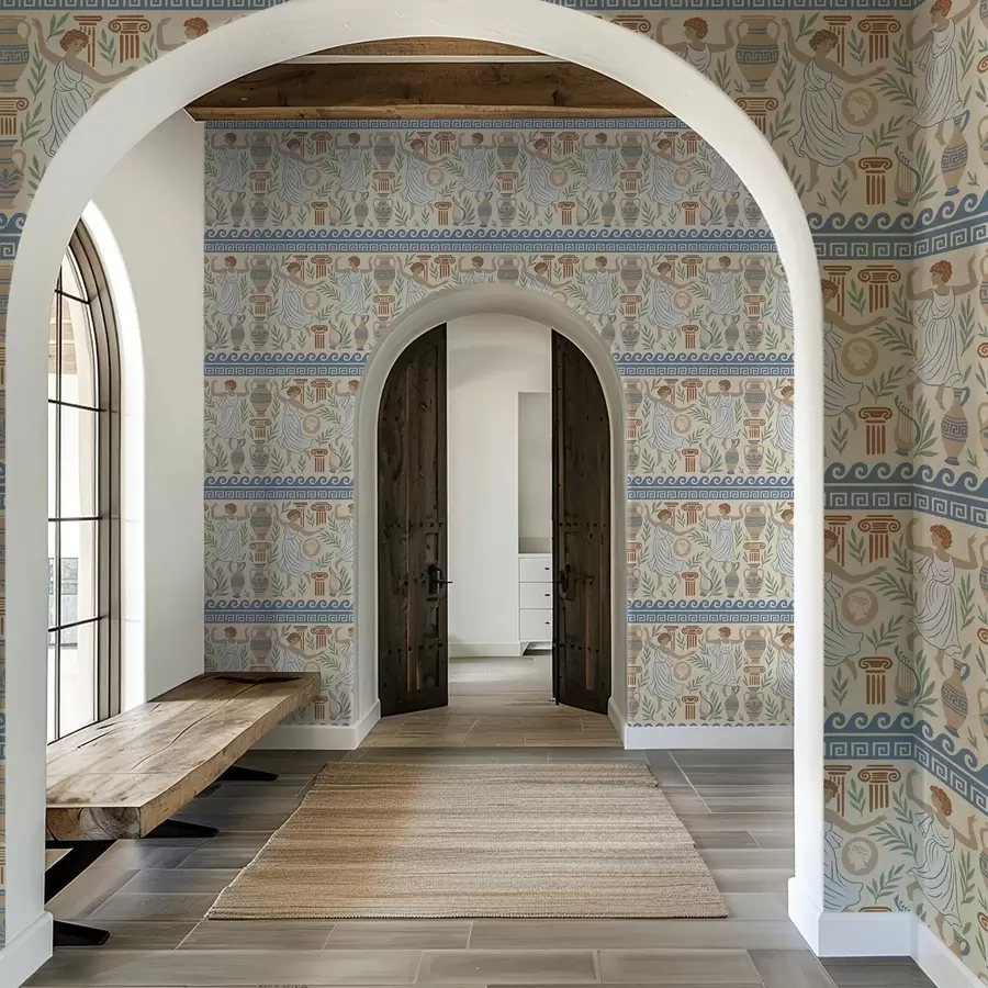 Шпалери Давньогрецький орнамент з фігурами, вазами та колонами a00768