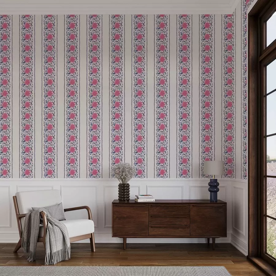 Шпалери Вертикальні квіткові смуги в рожево-фіолетових тонах a00810