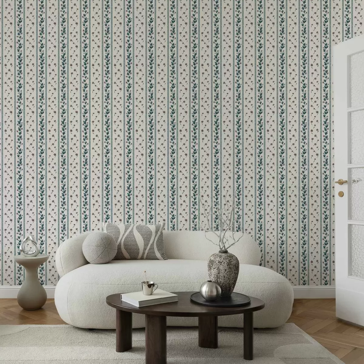 Шпалери Вертикальні квіткові смуги в синьо-коричневих тонах a00811