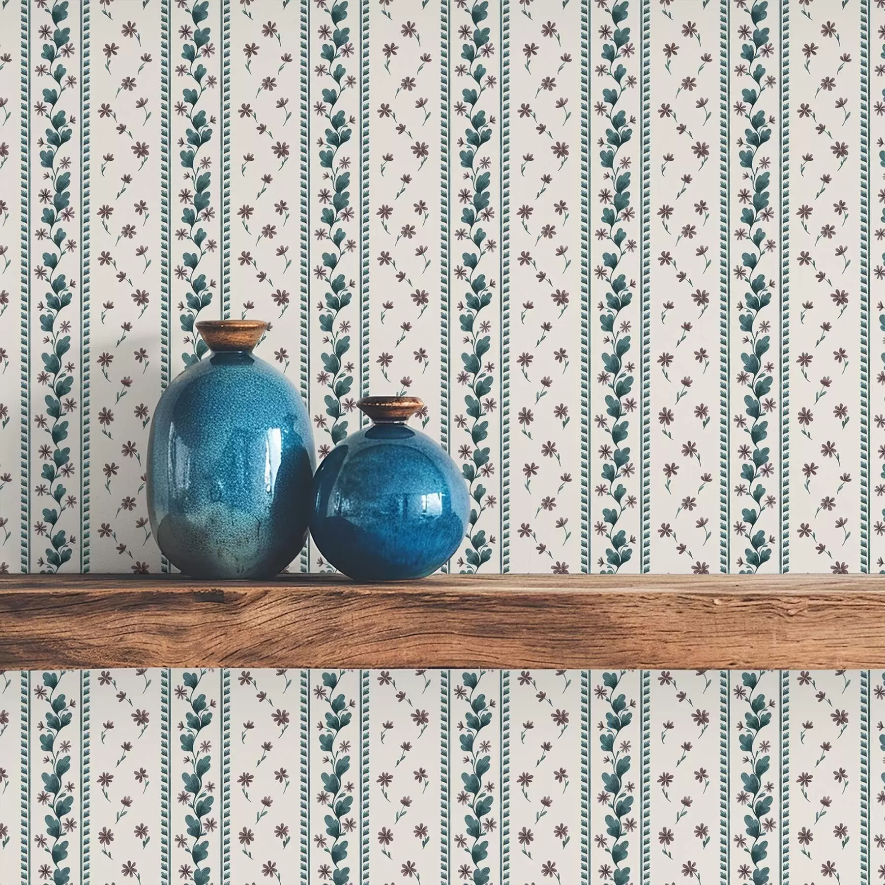 Шпалери Вертикальні квіткові смуги в синьо-коричневих тонах a00811