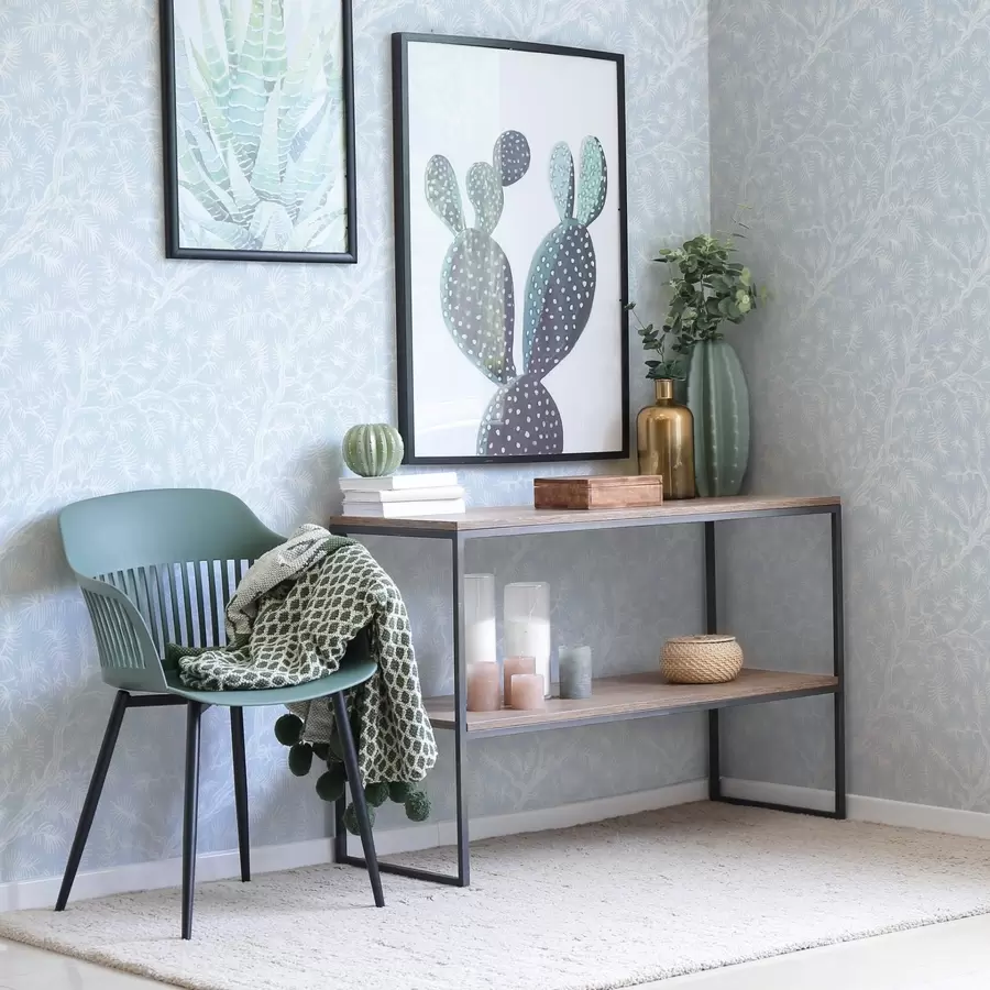 Шпалери Соснові гілки в світлих тонах на синьому тлі a00838