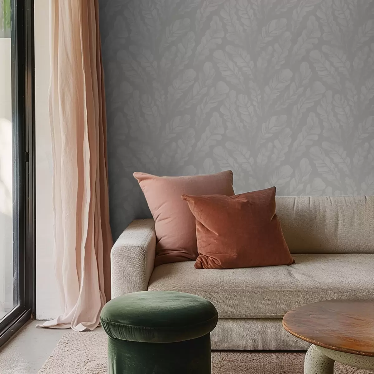 Шпалери Великі пір'я в м'яких сірих відтінках a00839