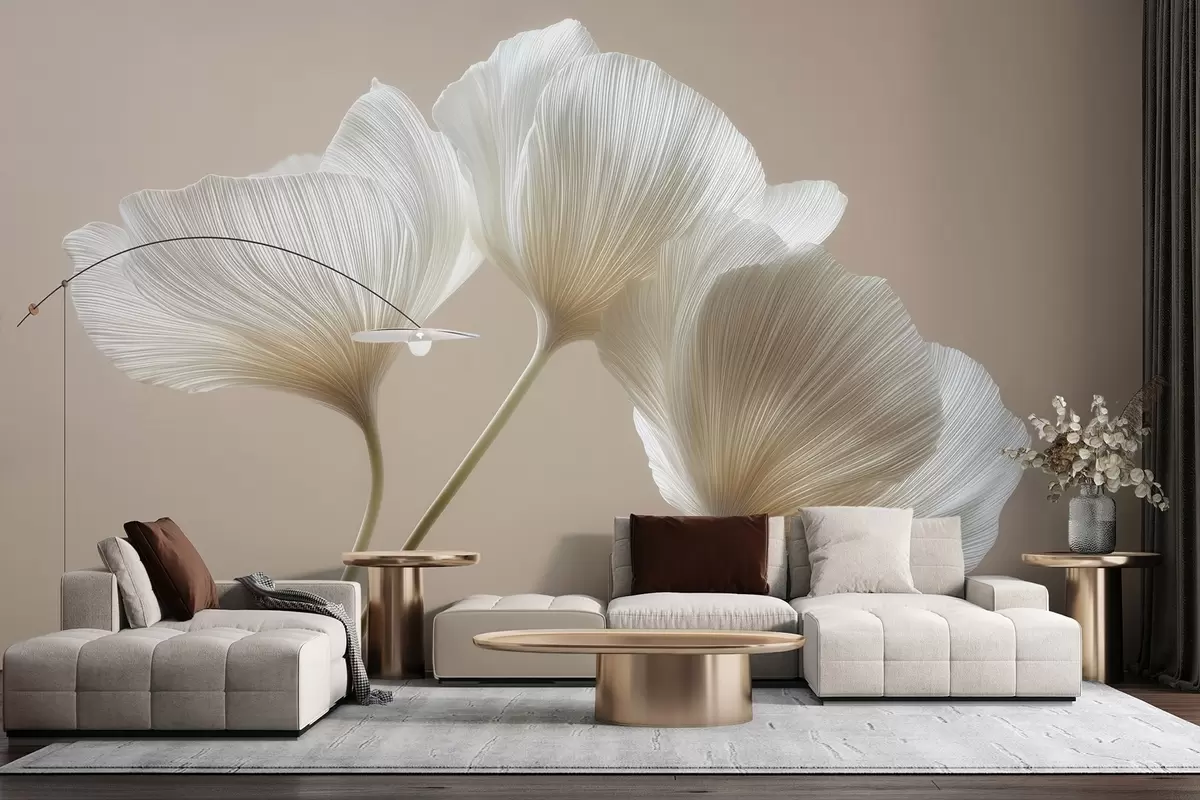 Шпалери три ніжні квіти на бежевому тлі w04810