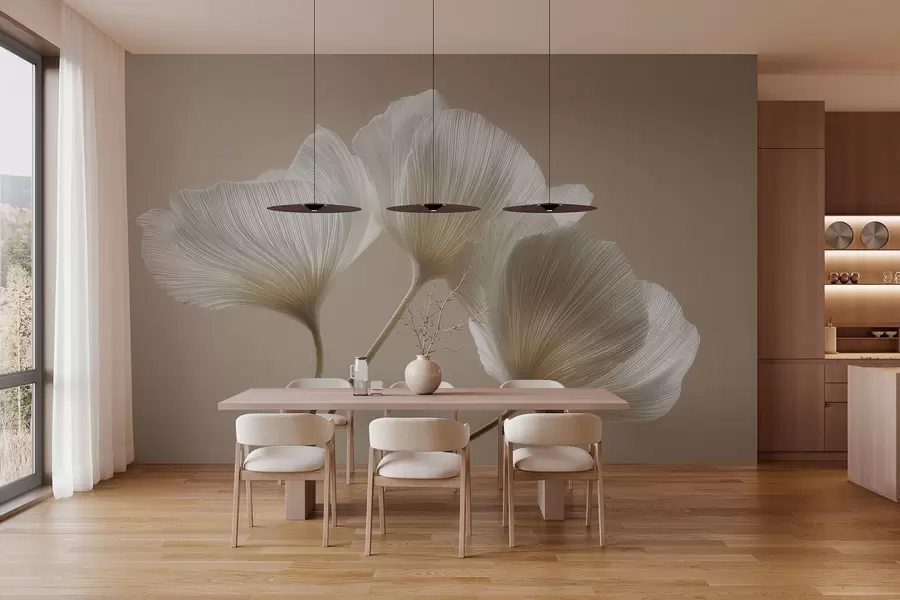 Шпалери три ніжні квіти на бежевому тлі w04810