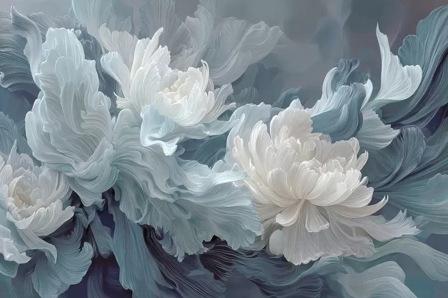 Шпалери Абстрактні квіти в блакитних і бірюзових відтінках w09452