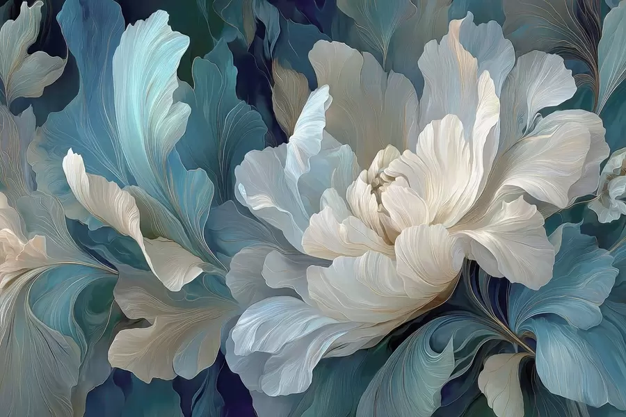 Шпалери Ніжна об'ємна півонія в прохолодній палітрі w09456