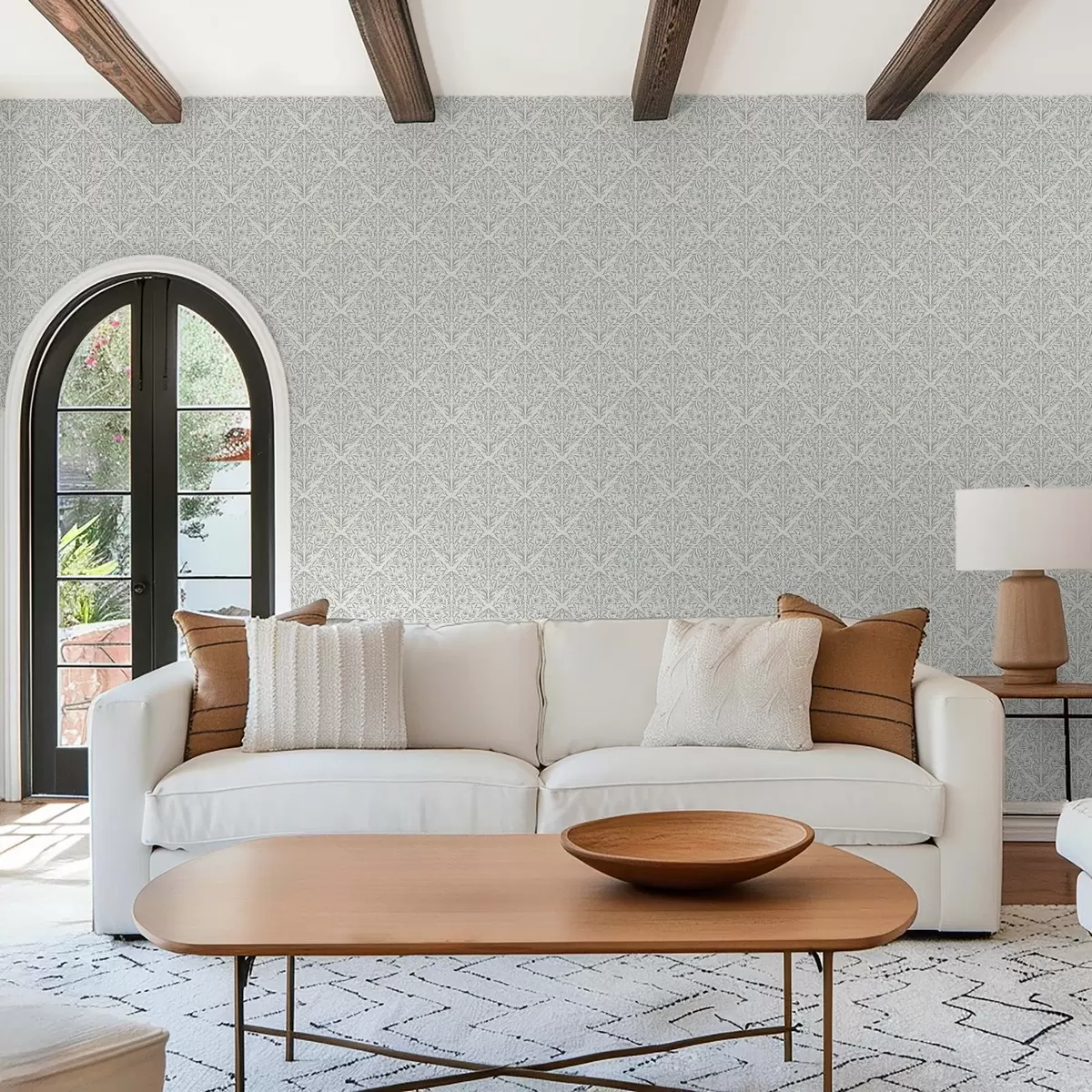 Шпалери Мереживні стрілки на кремово-білому тлі з бірюзовим контуром a00815v4