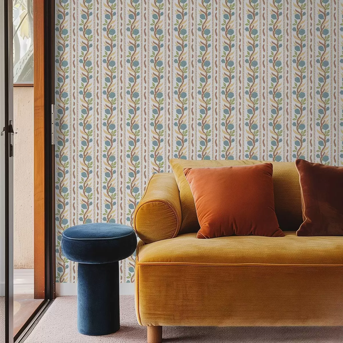 Шпалери Вертикальні смуги букета з блакитними квітами a00816v2