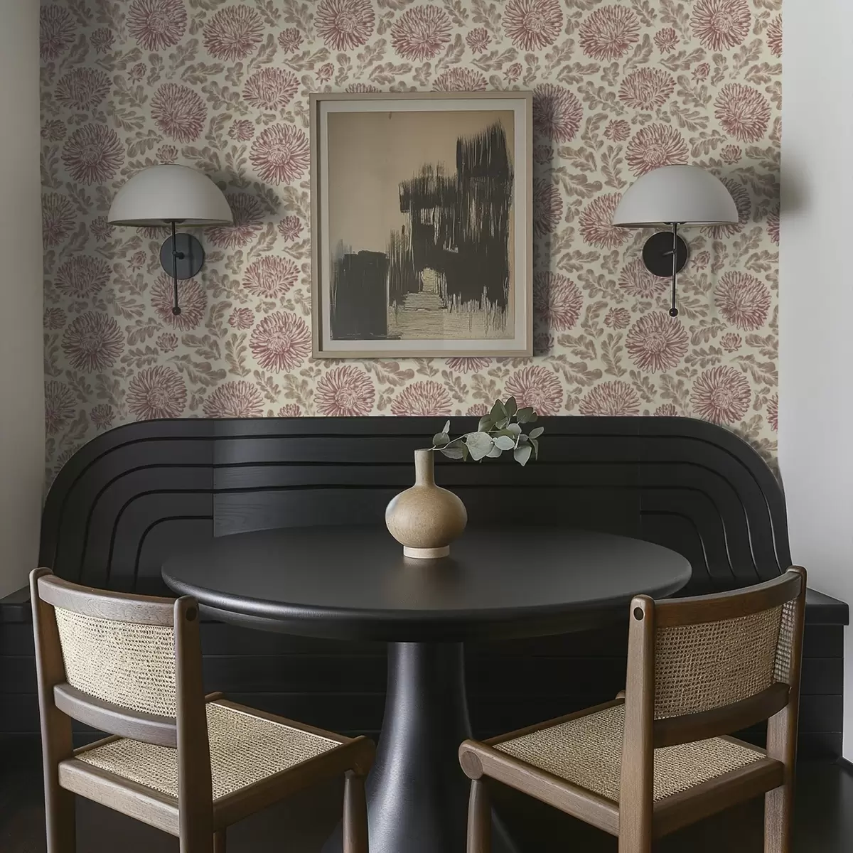 Шпалери Хризантеми з винними акцентами на кремовому тлі a00840v1