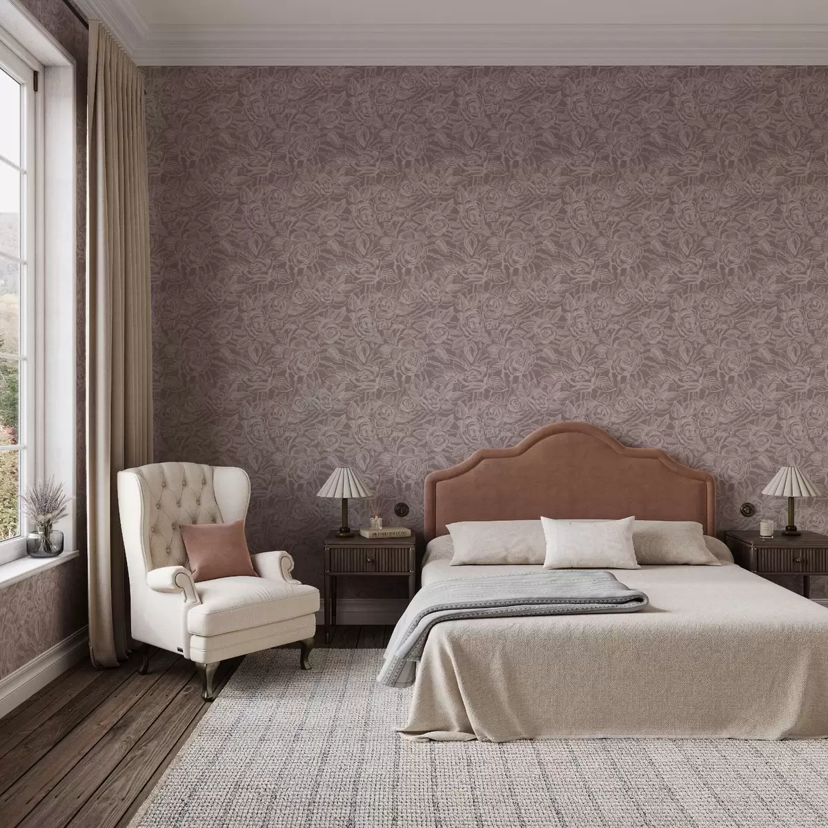 Шпалери Вигравірувані троянди на темно-сіро-коричневому тлі a00841