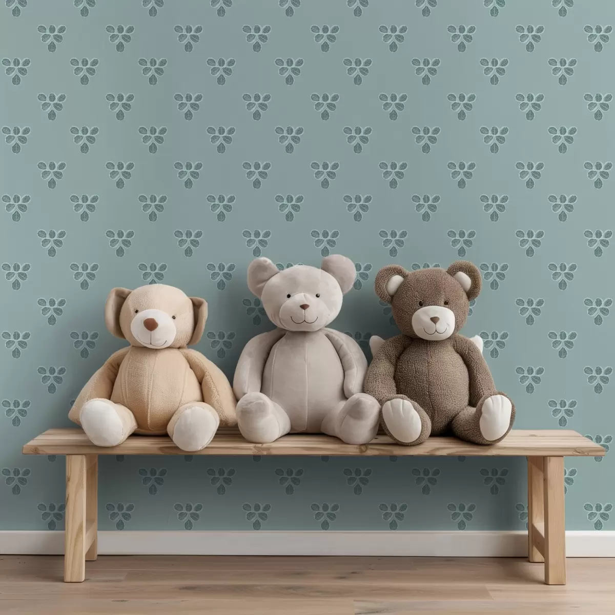 Шпалери Невелике повторення: трійки листя на прохолодній блакиті a00848v1