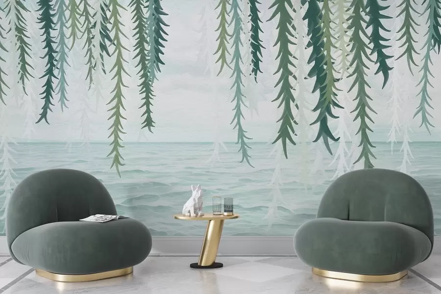 Шпалери Делікатні лози, що звисають над водою, в стилі акварелі w04830