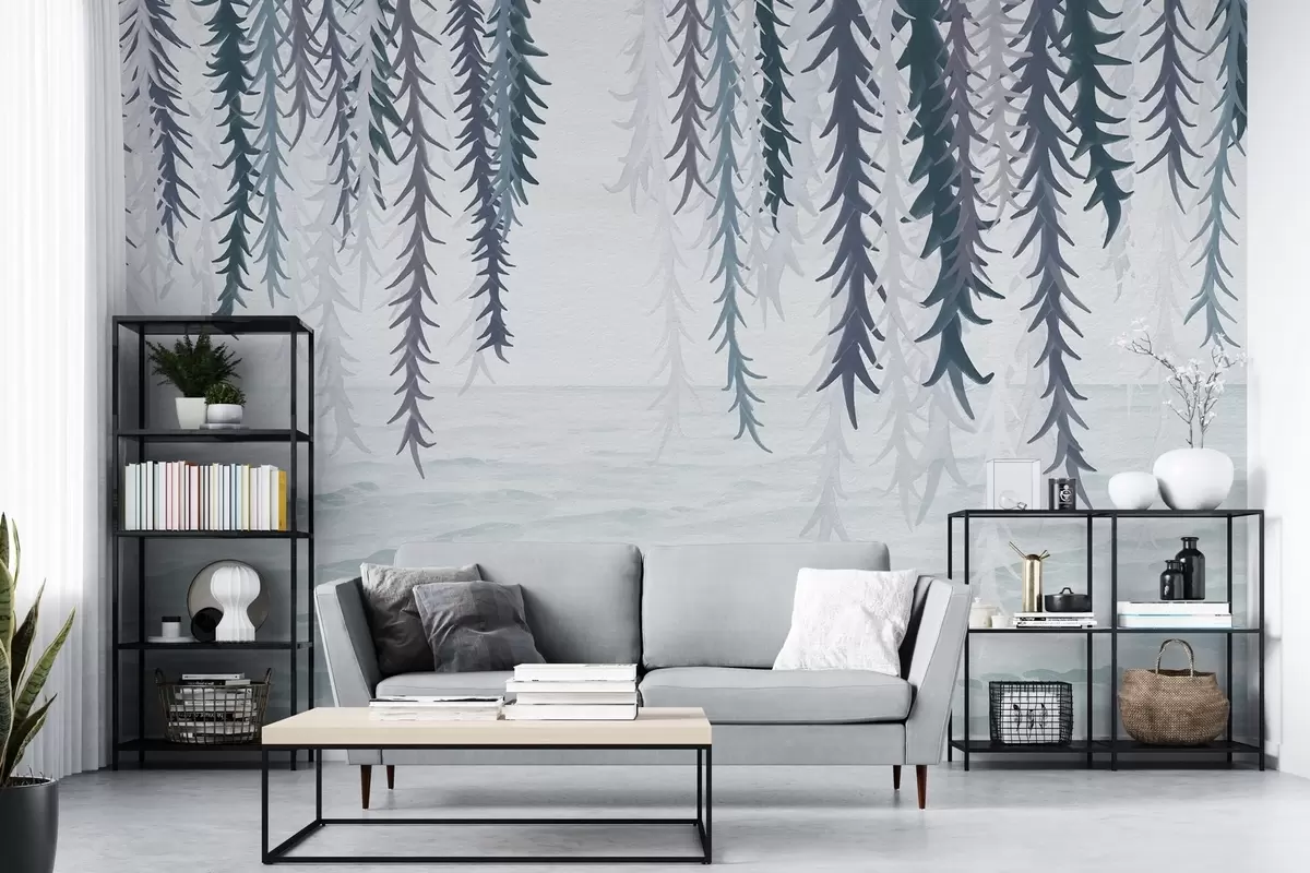 Шпалери Делікатні лози, що звисають над водою, в стилі акварелі w04830v3