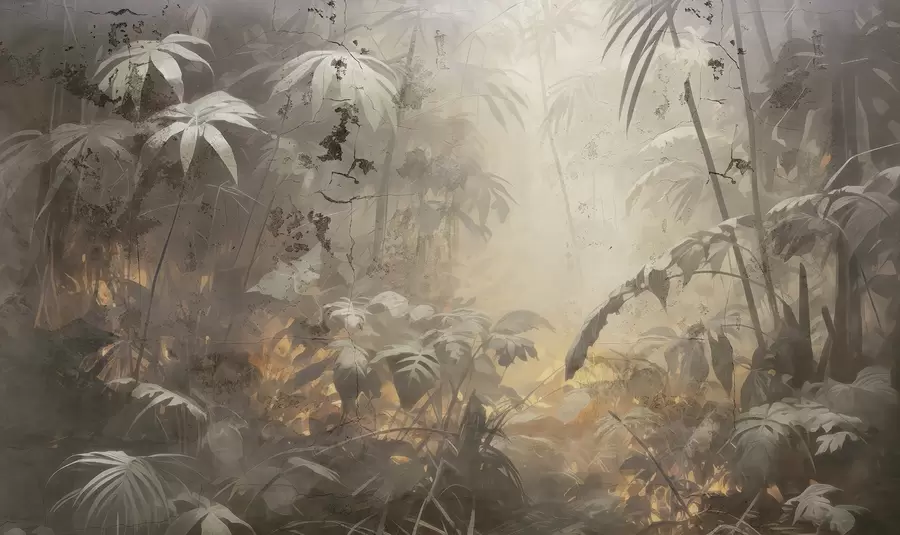 Шпалери Розфарбована джунглі за бетонною стіною в стилі гранж w04833