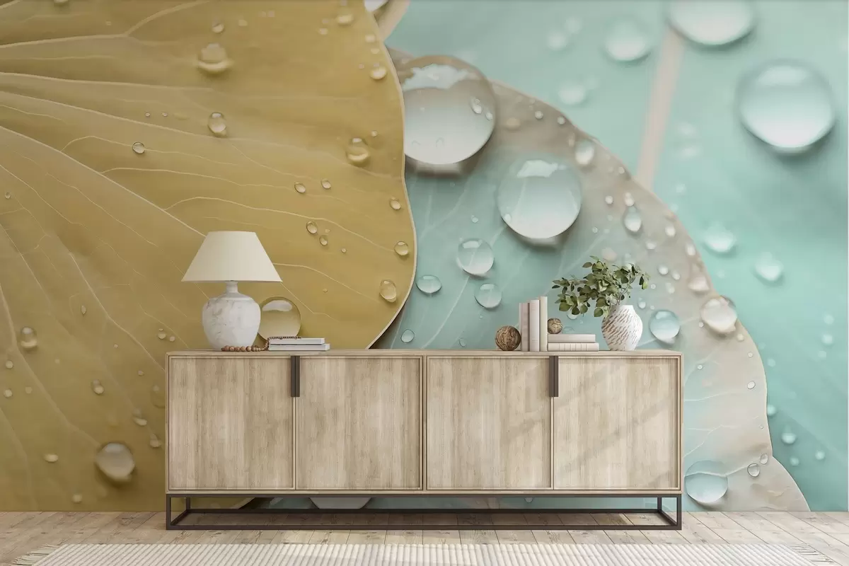 Шпалери Краплі води на листі, макроакварель w04838v1