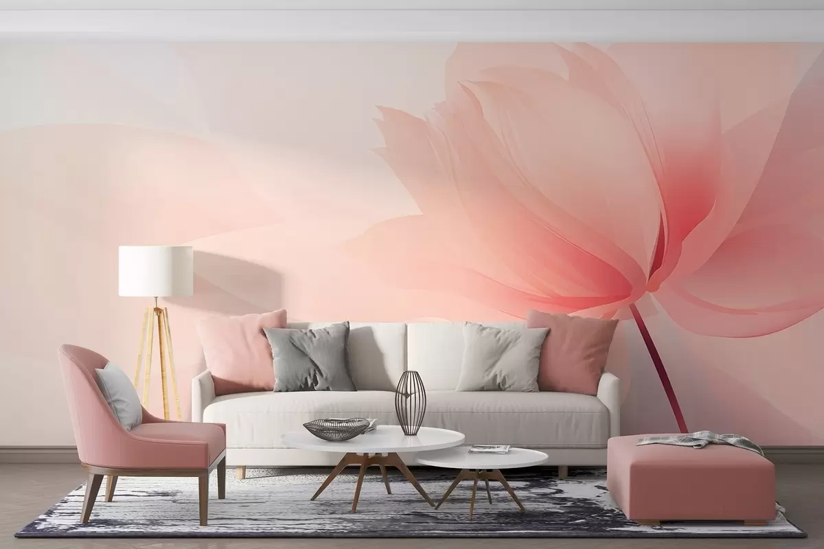 Шпалери Велика квітка в ніжних персиково-рожевих тонах w09356