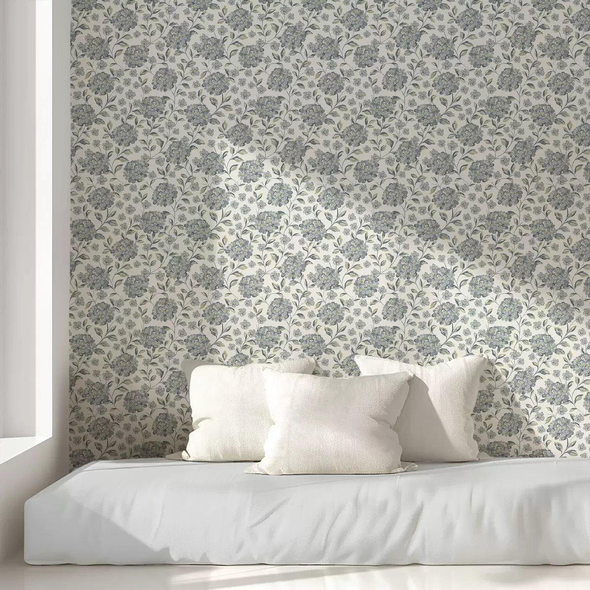 Шпалери Кущисті квіти та листя в сіро-блакитній палітрі a00778