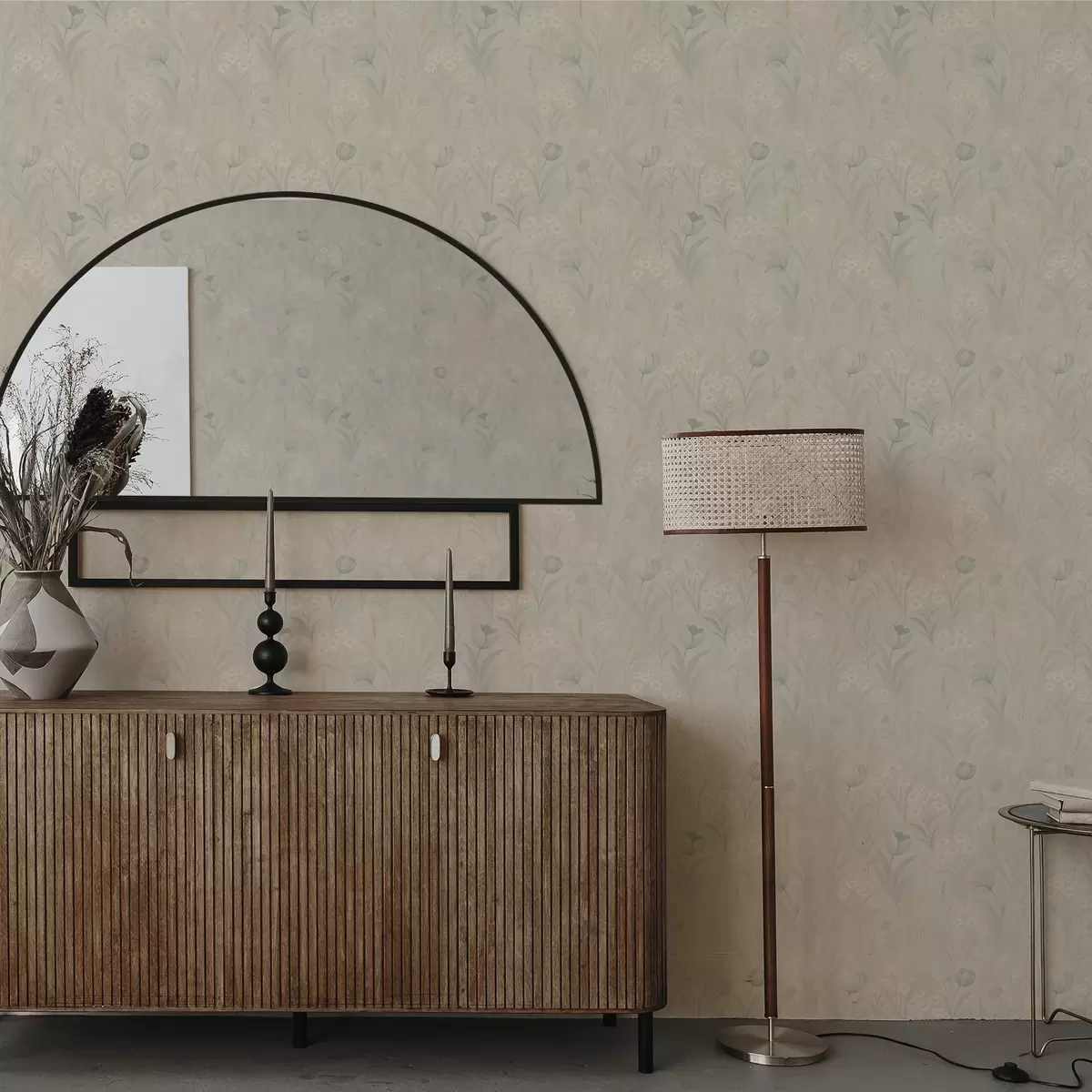 Шпалери Ніжна галявина з тюльпанами та маргаритками, пастельний шавлія a00779