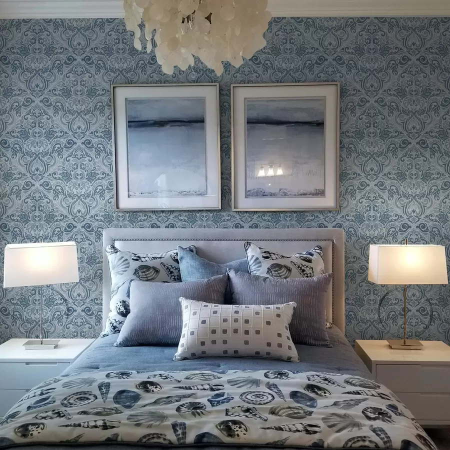 Шпалери Класичний дамаск, темно-синій на світло-синьому a00826