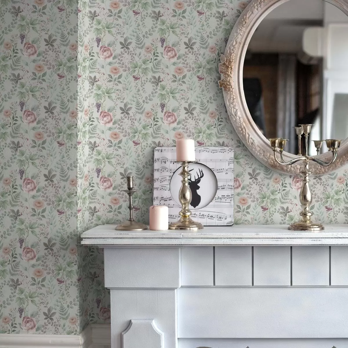 Шпалери Пастельний сад з трояндами, папоротями та виноградом a00867