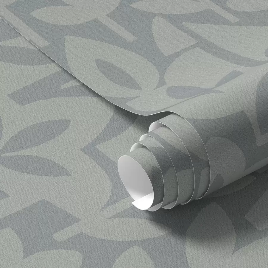 Шпалери Геометричні квіткові силуети в сіро-блакитному кольорі a00875