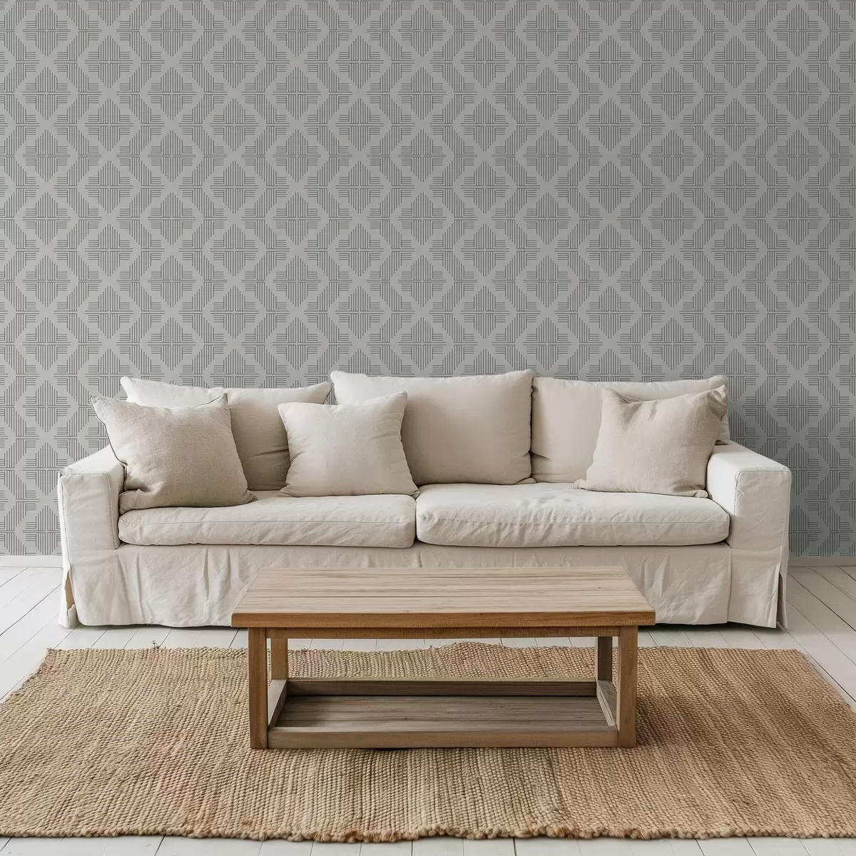 Шпалери Сланцеві лінії, що утворюють ступінчасті квадрати на світло-сірому тлі a00909