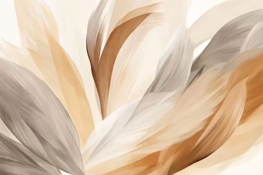 Шпалери Абстрактні текстуровані пір'я коричневого, білого, сірого та різних відтінків, що перекриваються на білому тлі w09531