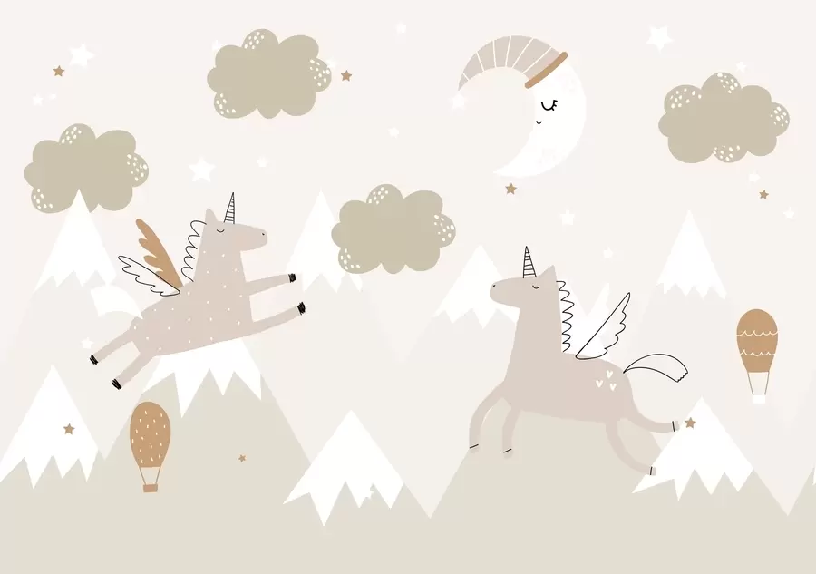 Шпалери Сплячий Місяць, єдинороги та повітряні кульки w04886