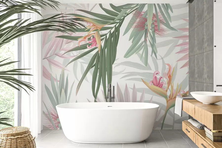 Шпалери Стреліція в пальмовому листі w04896v2