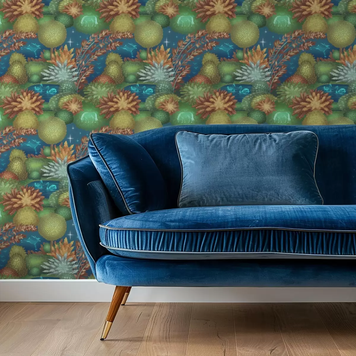 Шпалери Казковий нічний сад з озером і світящимися тваринами a00851